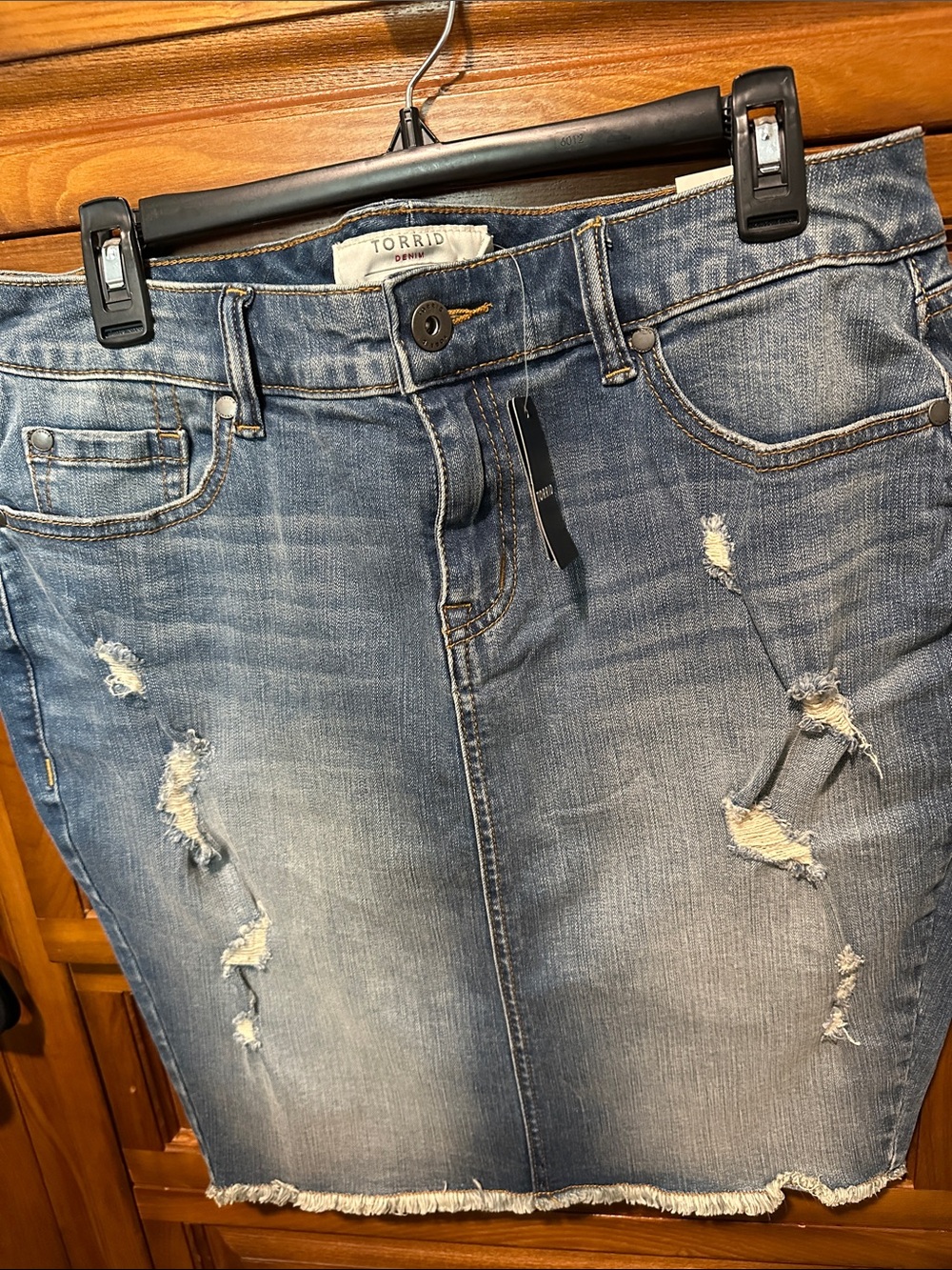 torrid light blue distressed denim skirt